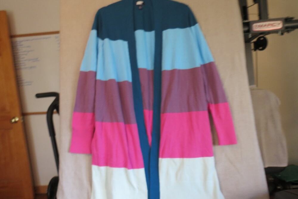 Lands' End Color Block Open Cardigan size L